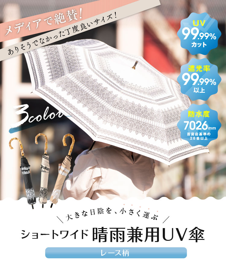 ショートワイド晴雨兼用UV傘-レース柄-