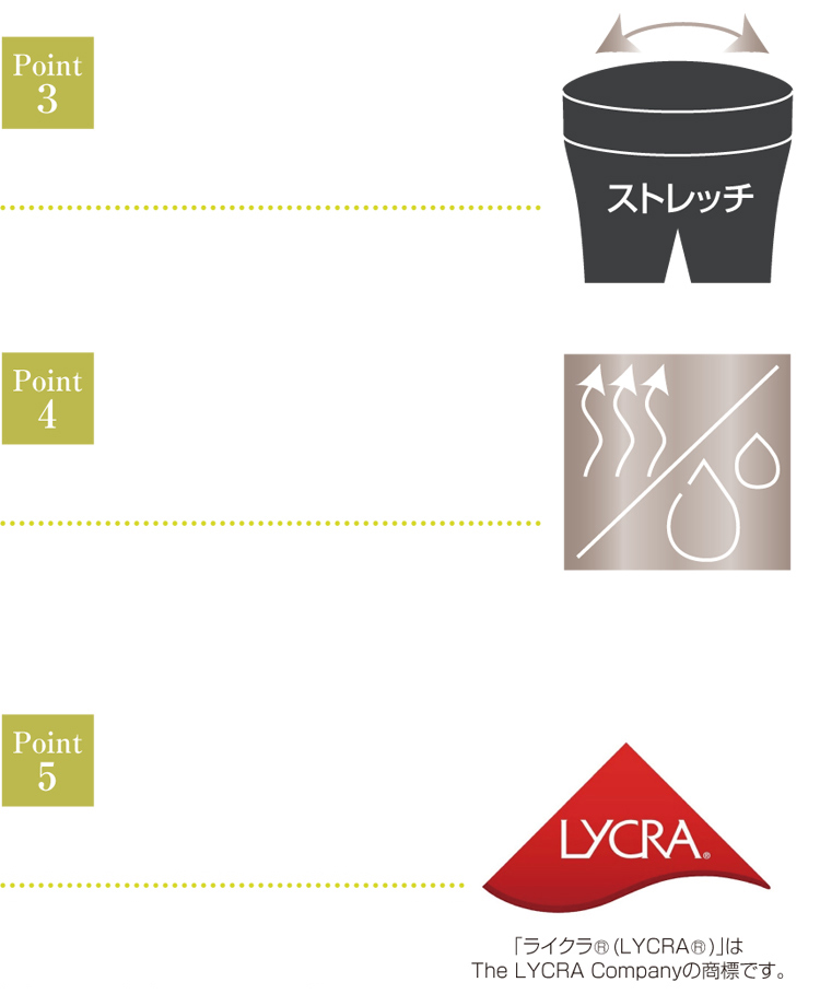 ウエストストレスフリー　東レの吸放湿ナイロン糸使用　ライクラの消臭糸使用