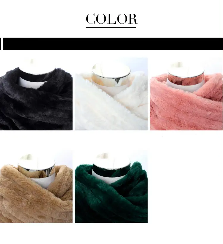 ネックウォーマーのカラーバリエーションを一覧で紹介した画像。ボーダーファーデザイン。