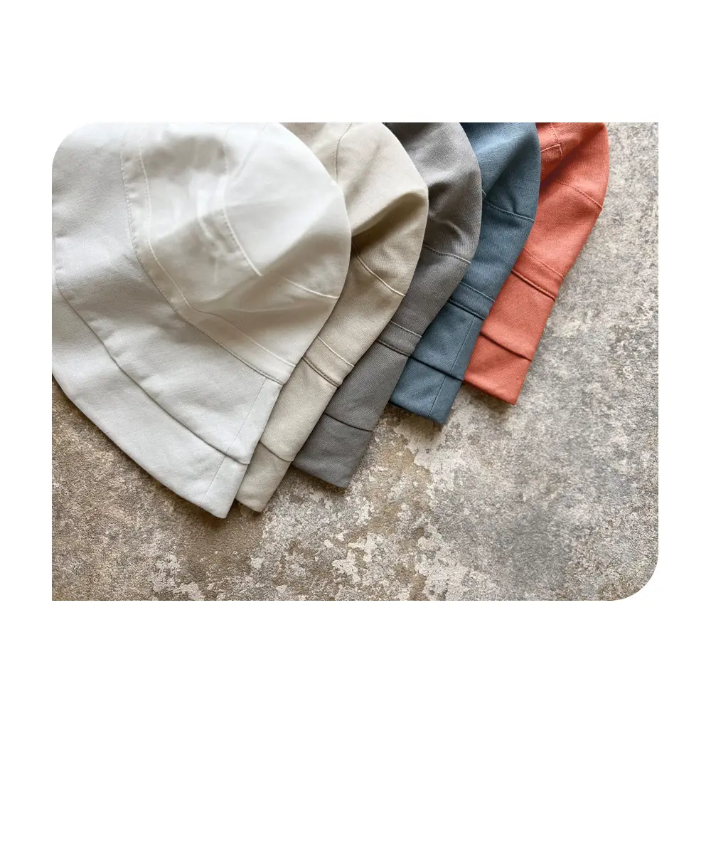 麻混素材を使用したレディース日よけ帽子の素材説明