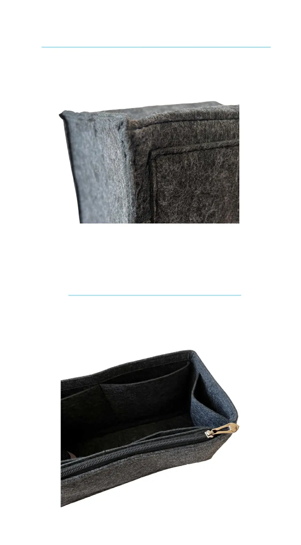 フェルト素材を使用したバッグインバッグ。毎日使いやすいよう細部まで配慮された収納アイテム