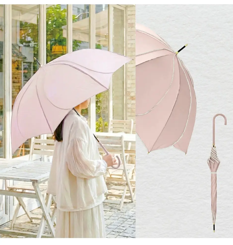 傘のカラーバリエーション紹介画像。明るめな色合いのレディース傘ピンクベージュの色見本