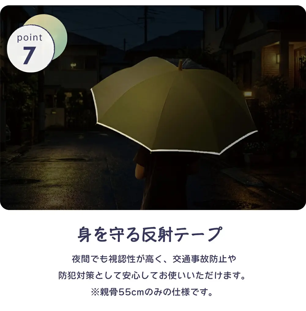 反射テープ付きで暗い時間帯の視認性に配慮した子ども用日傘（55cmのみ）