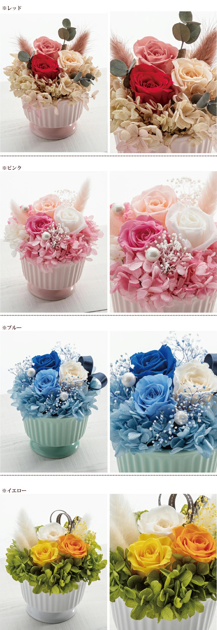 プリザードフワラーのカラーバリエーション