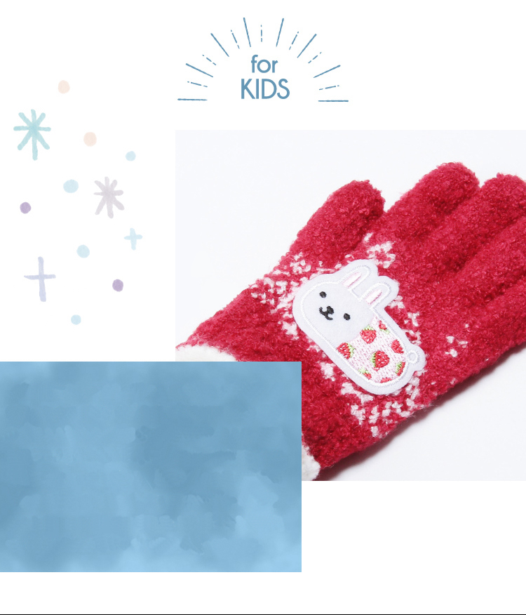 商品概要：キュートな「ウサコレフレンズ」とのコラボ手袋♪上質な裏起毛、セルフヒーター加工を施したあったか手袋