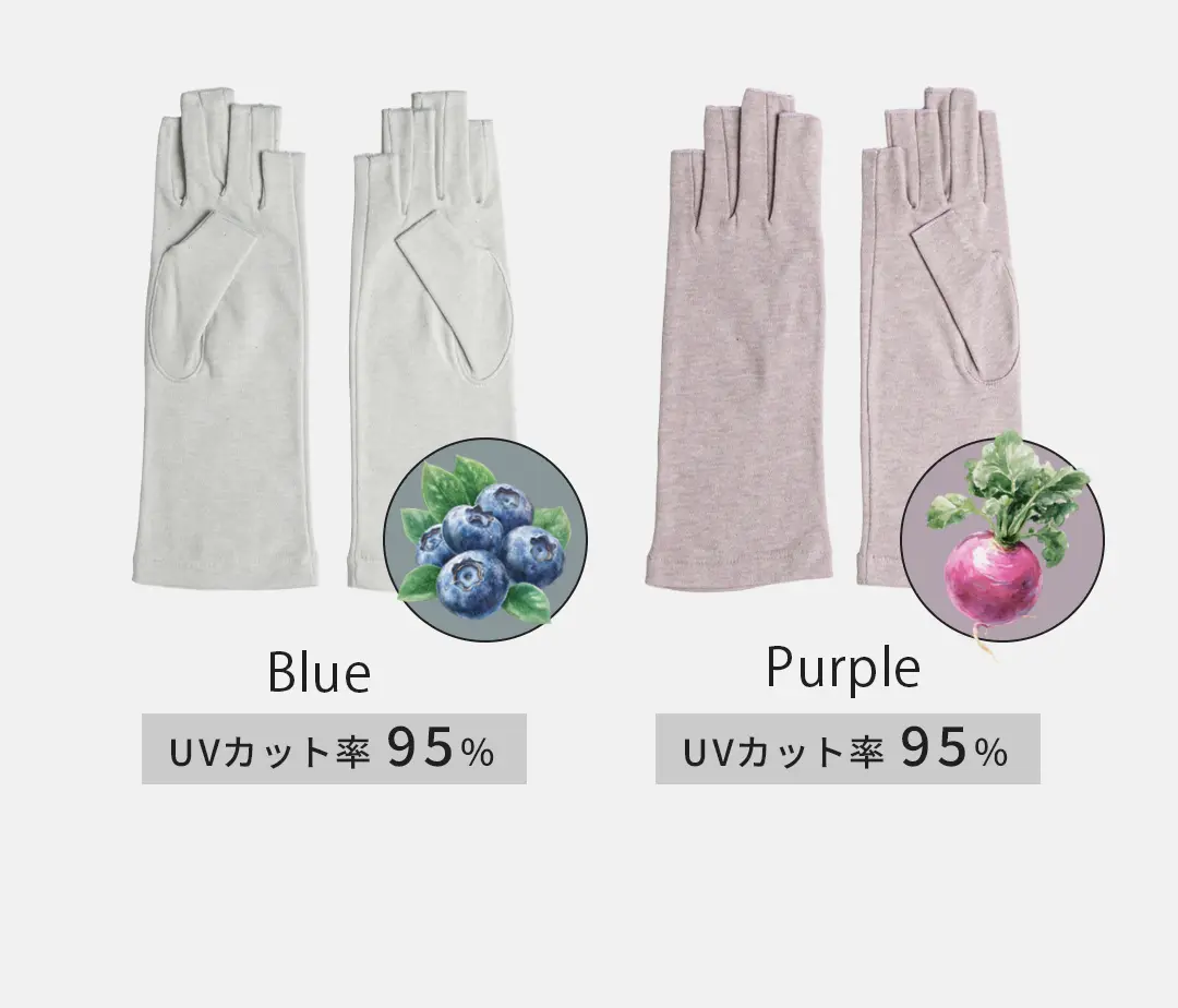 オーガニックコットン100%アームカバーのカラーバリエーション （ブラウン・ブルー）