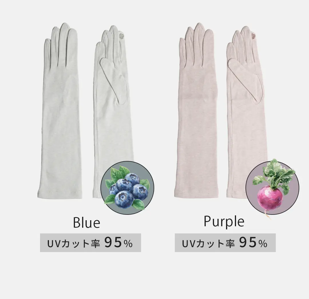 オーガニックコットン100%アームカバーのカラーバリエーション （ブルー・パープル）