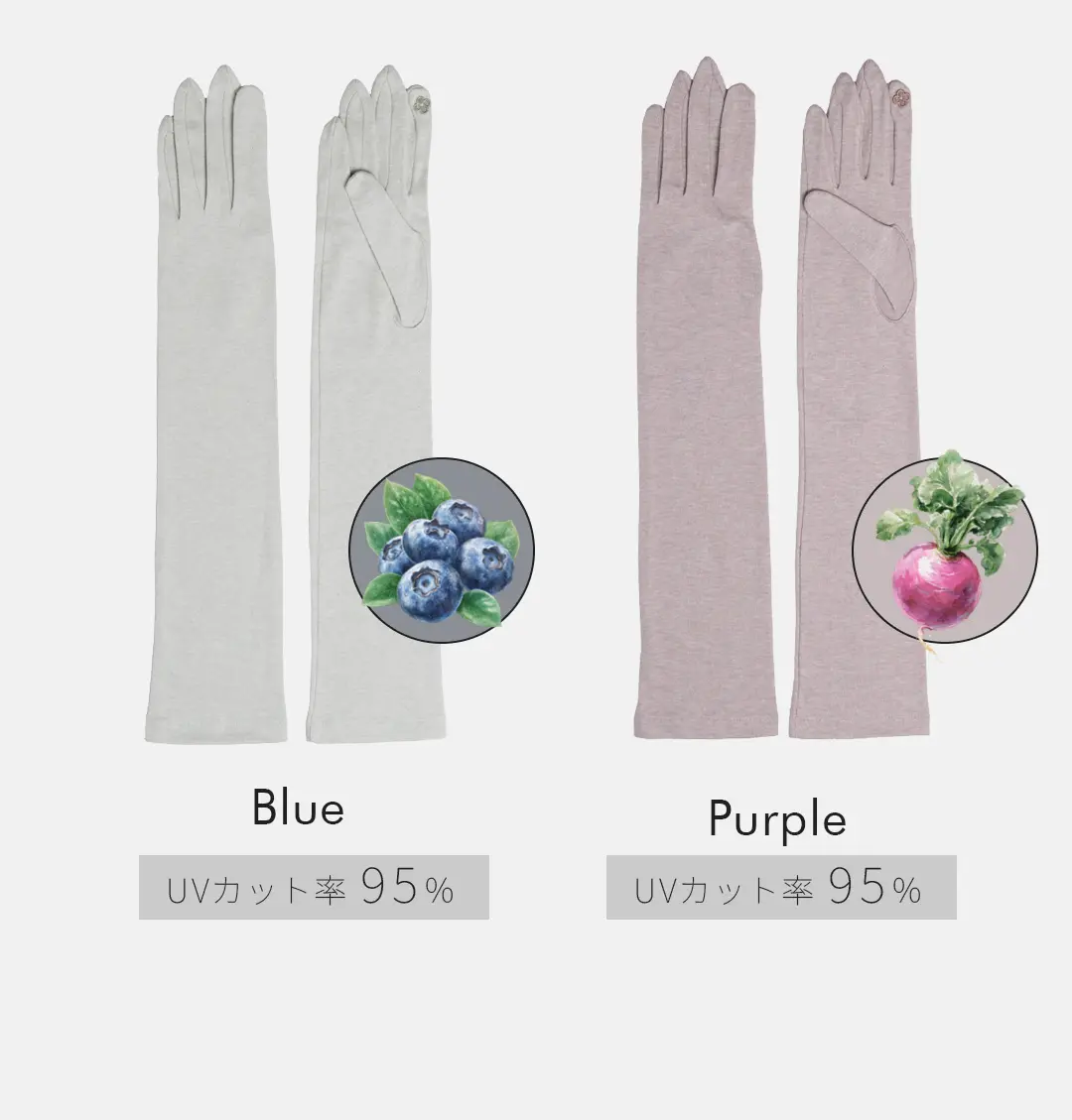 オーガニックコットン100%アームカバーのカラーバリエーション （ブルー・パープル）