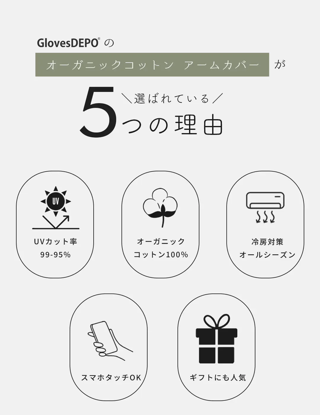 UVカットやスマホ対応などグローブデポのオーガニックコットンアームカバーの特徴