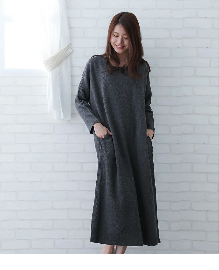 コットンリネンコクーンワンピース　チャコール正面