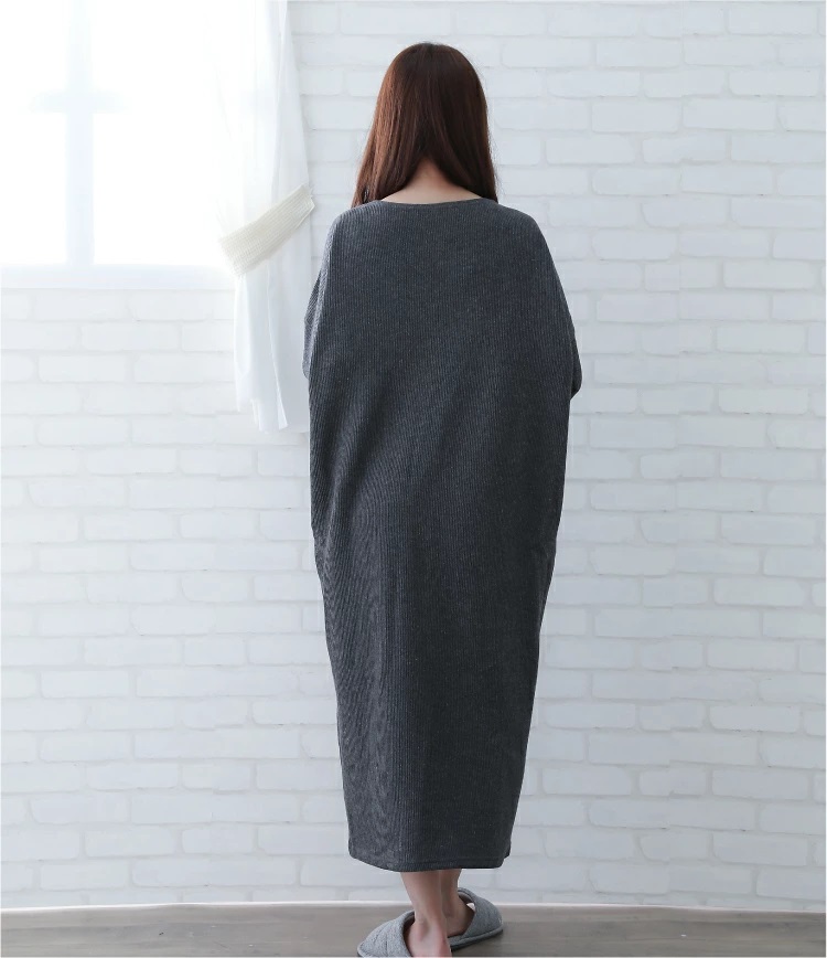 コットンリネンコクーンワンピース　チャコール側面