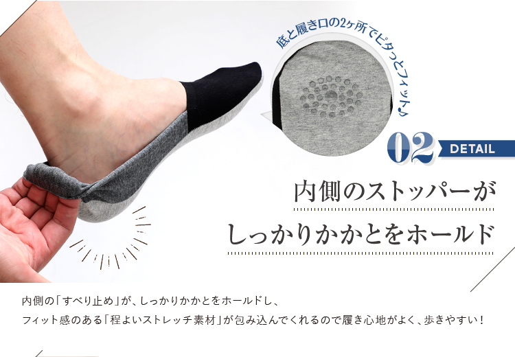 内側のストッパーがしっかりかかとをホールド