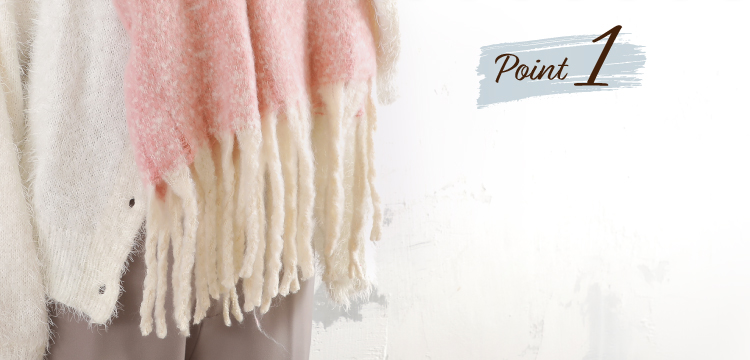 太目のフリンジが可愛い大判マフラー