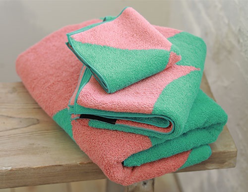 パーセントタオルセット　ドット　グリーン50％ピンク50％