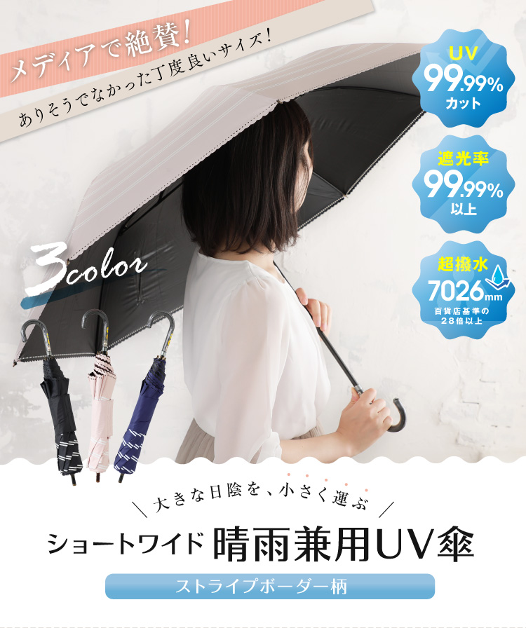 大きな日陰を、小さく運ぶ　ショーワイド晴雨兼用UV傘 ストライプボーダー柄
