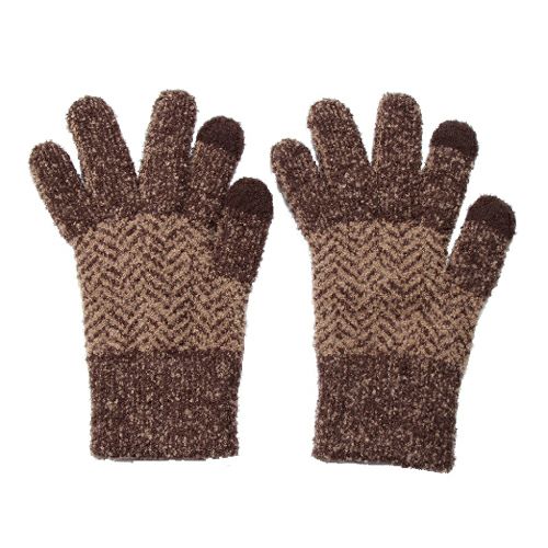 スマホ対応 メンズ あったか ニット手袋 ジグザグボーダー柄 日本製