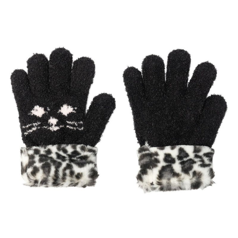 ネコ柄カフスヒョウ柄　ブラック