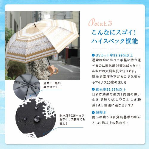 晴雨兼用 ショートワイド傘 レース柄プリント詳細｜GlovesDEPO