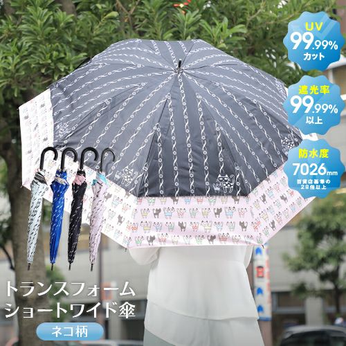 晴雨兼用 トランスフォーム傘 キャラクター調ネコ柄