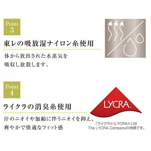 東レの吸放湿ナイロン糸使用　ライクラの消臭糸使用