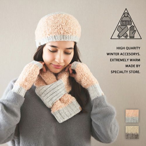 irori モへアダイヤ柄 手袋 ハンドウォーマー 指切り手袋 ショート